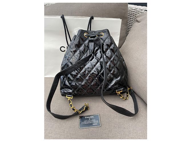Zaino Chanel in pelle nera lucida Nero - vista 3