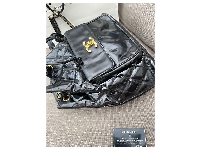 Zaino Chanel in pelle nera lucida Nero - vista 4
