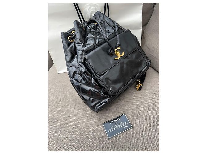 Zaino Chanel in pelle nera lucida Nero - vista 5