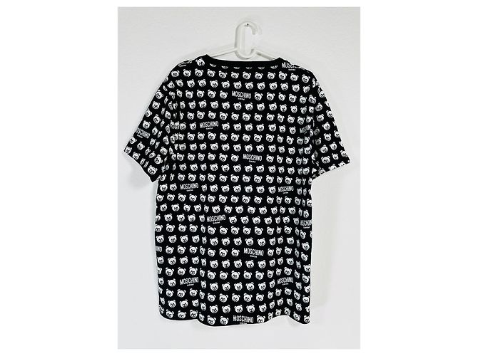 T-shirt nera Moschino da uomo con orso e logo all over Nero Bianco - vista 2