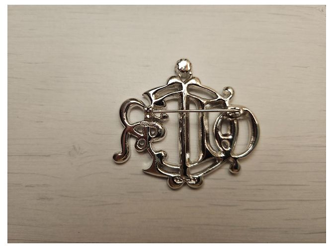 Spilla con monogramma argento di Christian Dior con cristalli - vista 2