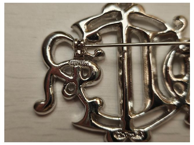 Spilla con monogramma argento di Christian Dior con cristalli - vista 4