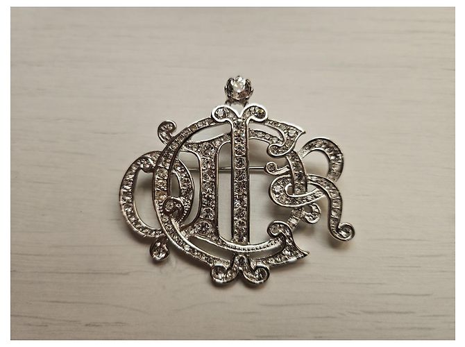 Spilla con monogramma argento di Christian Dior con cristalli - vista 6