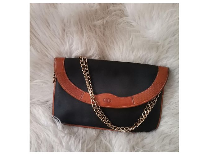 Clutch Christian Dior in pelle nera con catena Nero - vista 2