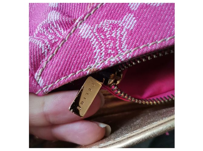 Borsa a mano Céline Triomphe in denim rosa - vista 11