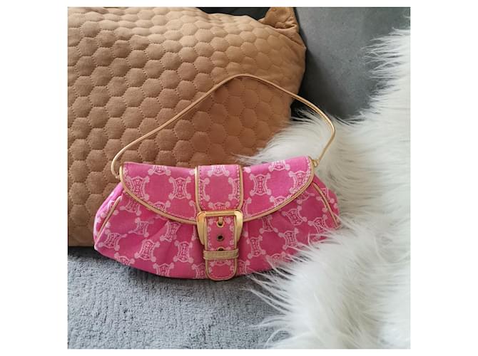 Borsa a mano Céline Triomphe in denim rosa - vista 2