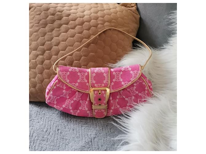 Borsa a mano Céline Triomphe in denim rosa - vista 3