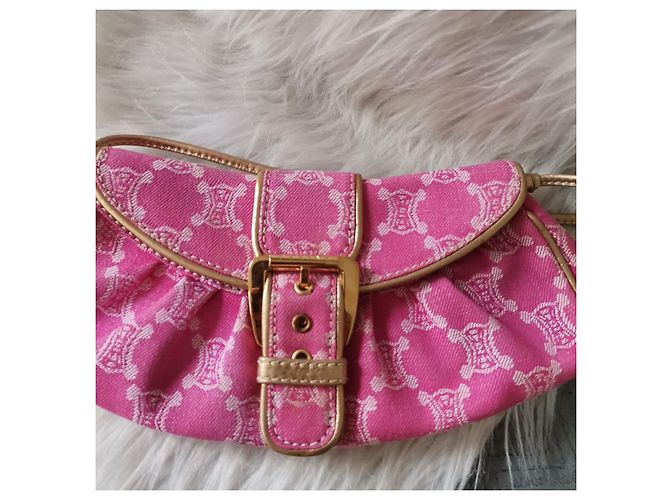Borsa a mano Céline Triomphe in denim rosa - vista 5