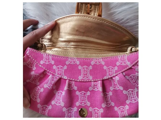 Borsa a mano Céline Triomphe in denim rosa - vista 6