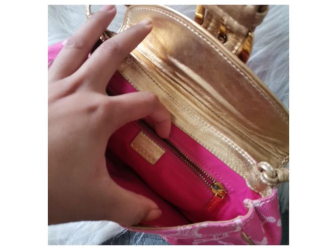 Borsa a mano Céline Triomphe in denim rosa - vista 7