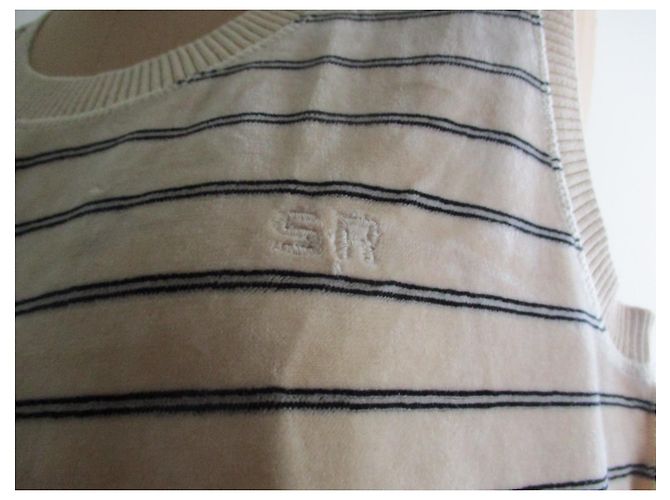 Sonia Rykiel Samtoberteil gestreift, Größe L. Beige - Ansicht 3