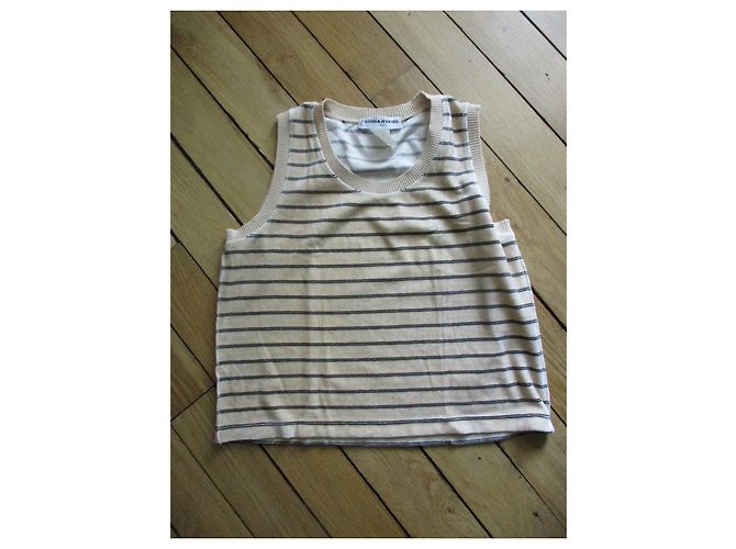 Sonia Rykiel Samtoberteil gestreift, Größe L. Beige - Ansicht 4