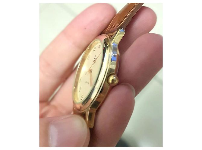 Reloj LIP classics con correa de cuero estilo cocodrilo - NUEVO Castaño Beige Dorado - vista 4