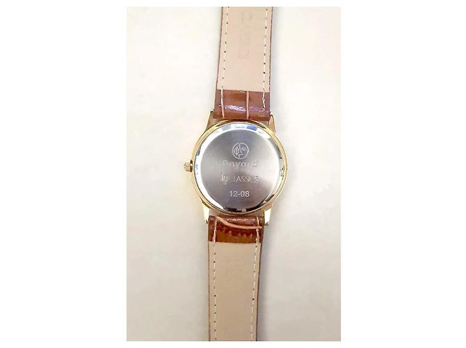 Reloj LIP classics con correa de cuero estilo cocodrilo - NUEVO Castaño Beige Dorado - vista 5