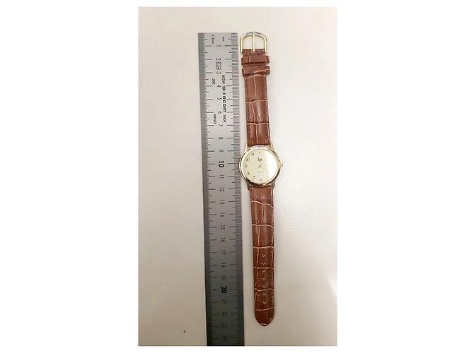 Reloj LIP classics con correa de cuero estilo cocodrilo - NUEVO Castaño Beige Dorado - vista 8