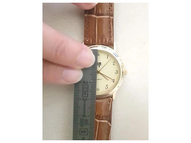 Reloj LIP classics con correa de cuero estilo cocodrilo - NUEVO Castaño Beige Dorado - vista 9