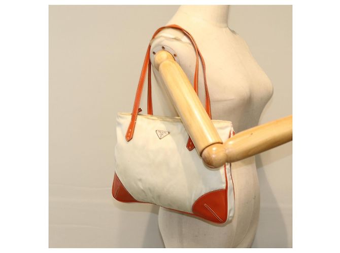 Tote PRADA Sac Cabas Nylon Beige Orange Auth 75334 - vue 23