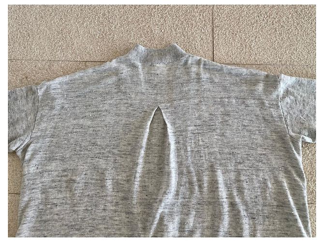 Autre Marque Langer Mantel oder Strickjacke aus grauem Leinen für den Strand in Größe 38-40. - Ansicht 16