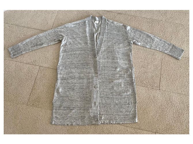 Autre Marque Langer Mantel oder Strickjacke aus grauem Leinen für den Strand in Größe 38-40. - Ansicht 3