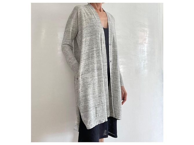 Autre Marque Langer Mantel oder Strickjacke aus grauem Leinen für den Strand in Größe 38-40. - Ansicht 6