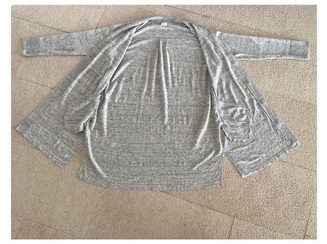 Autre Marque Langer Mantel oder Strickjacke aus grauem Leinen für den Strand in Größe 38-40. - Ansicht 9