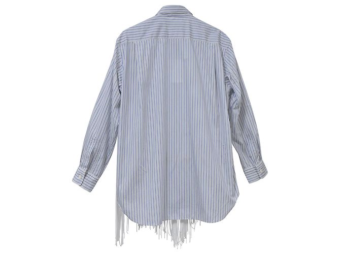 Comme Des Garcons Comme des Garçons Homme Plus gestreiftes Fransenhemd aus hellblauer Baumwolle - Ansicht 2