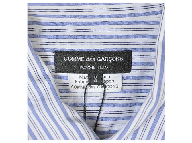 Comme Des Garcons Comme des Garçons Homme Plus gestreiftes Fransenhemd aus hellblauer Baumwolle - Ansicht 3