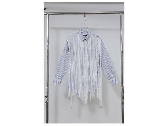 Comme Des Garcons Comme des Garçons Homme Plus gestreiftes Fransenhemd aus hellblauer Baumwolle - Ansicht 5
