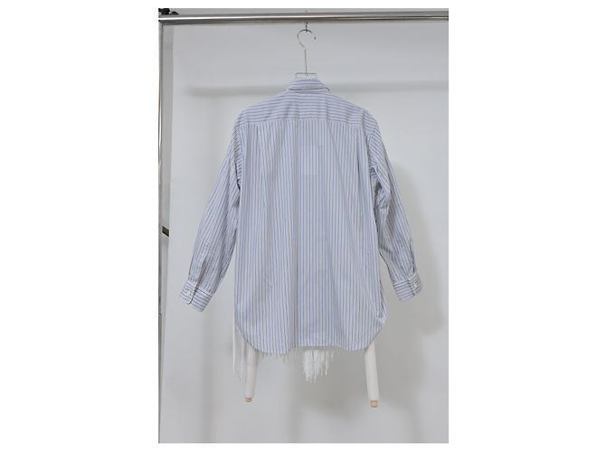 Comme Des Garcons Comme des Garçons Homme Plus gestreiftes Fransenhemd aus hellblauer Baumwolle - Ansicht 6