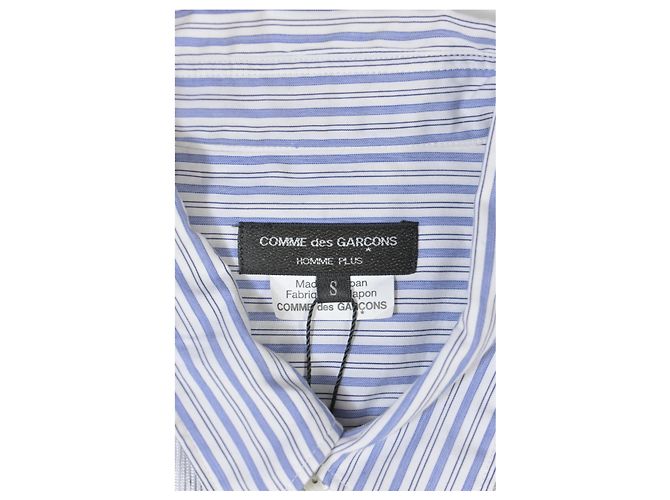Comme Des Garcons Comme des Garçons Homme Plus gestreiftes Fransenhemd aus hellblauer Baumwolle - Ansicht 7