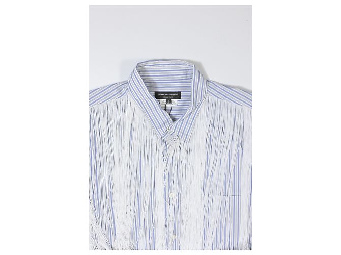 Comme Des Garcons Comme des Garçons Homme Plus gestreiftes Fransenhemd aus hellblauer Baumwolle - Ansicht 8