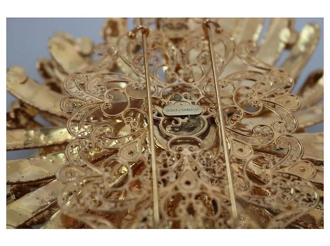Dolce & Gabbana Spilla di gioielleria decorata con cristalli blu e ottone dorato D'oro - vista 5