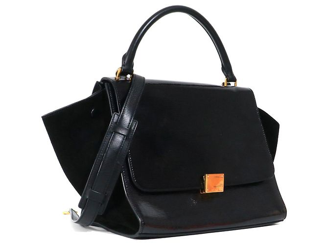 CELINE - Céline Trapeze Handtasche aus schwarzem Lackleder - Ansicht 2