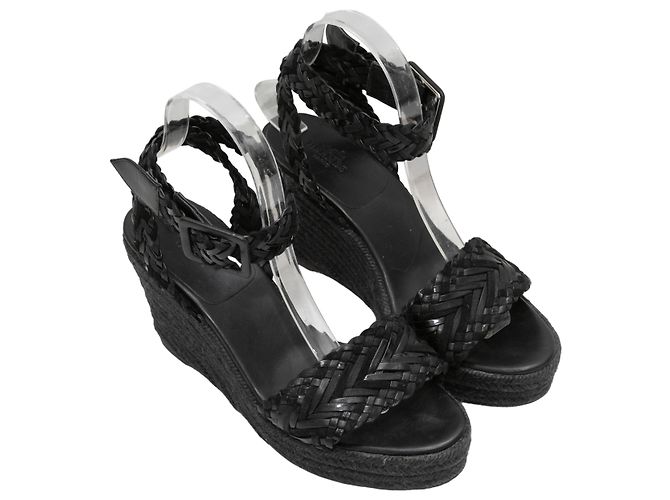 Trim Hermès Sandali con zeppa espadrillas intrecciati Hermes neri 39 Nero - vista 2
