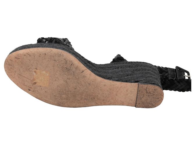 Trim Hermès Sandali con zeppa espadrillas intrecciati Hermes neri 39 Nero - vista 5