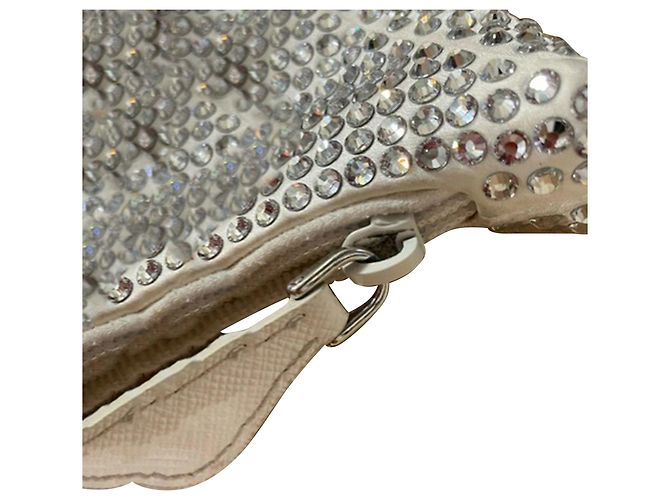 Re-Edition Riedizione Prada impreziosita da cristalli 2000 Borsa in Raso Crema Argento Metallico - vista 7