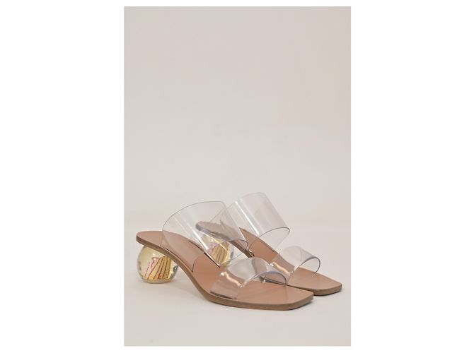 Cult Gaia Jila Floral Sandals in Transparent Vinyl and Brown Leather White - view 10