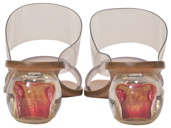 Cult Gaia Jila Floral Sandals in Transparent Vinyl and Brown Leather White - view 3