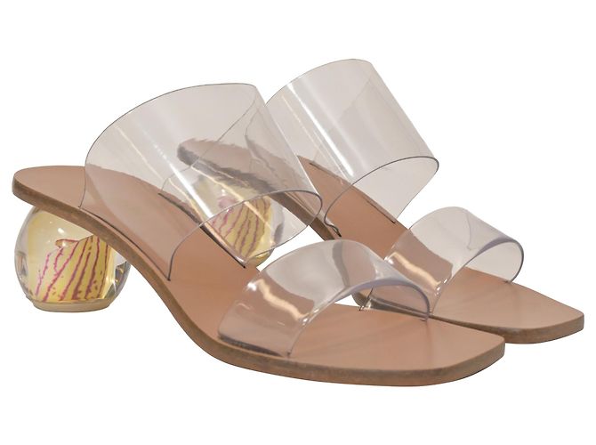 Cult Gaia Jila Floral Sandals in Transparent Vinyl and Brown Leather White - view 4