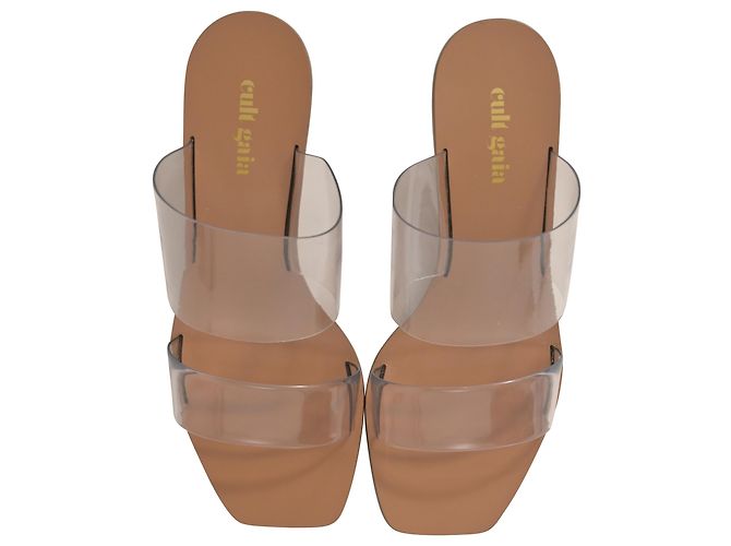 Cult Gaia Jila Floral Sandals in Transparent Vinyl and Brown Leather White - view 5