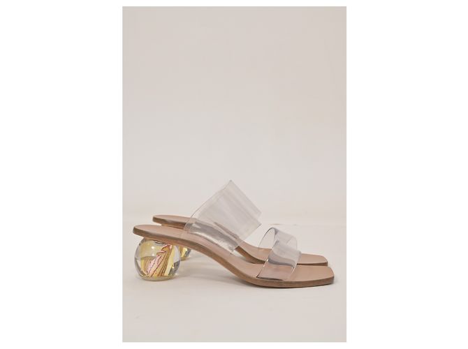 Cult Gaia Jila Floral Sandals in Transparent Vinyl and Brown Leather White - view 7