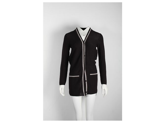 Hermès Hermes Strickjacke mit Kontrastknöpfen aus dunkelbrauner Schurwolle - Ansicht 6