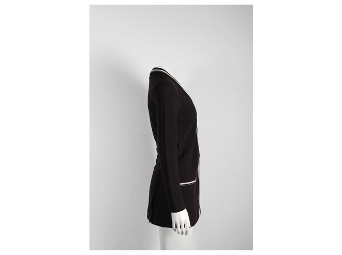 Hermès Hermes Strickjacke mit Kontrastknöpfen aus dunkelbrauner Schurwolle - Ansicht 7
