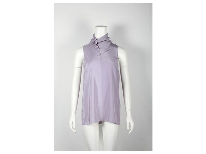 Hermès Blusa Hermes sem mangas com gola alta em seda lilás - vista 6