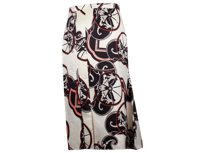 Hermès Saia Midi Estampada Hermes em Seda Creme Branco Cru - vista 3