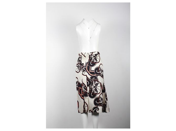 Hermès Saia Midi Estampada Hermes em Seda Creme Branco Cru - vista 8