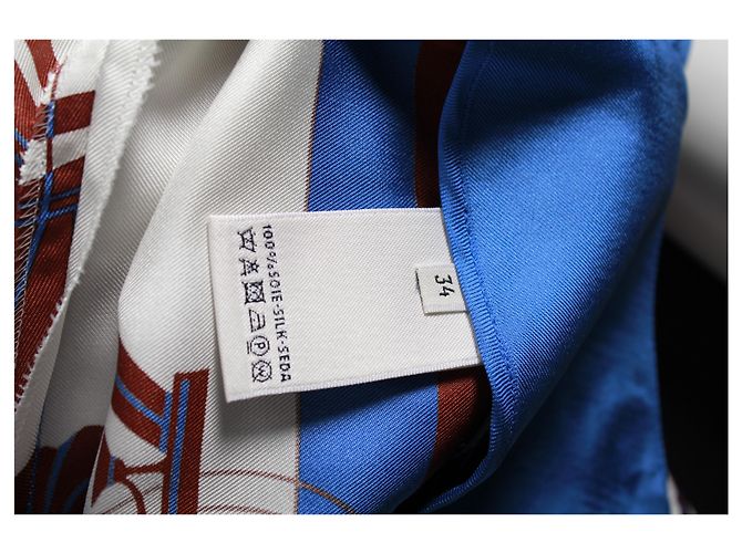 Hermès Culotte estampado Hermes en seda azul - vista 10