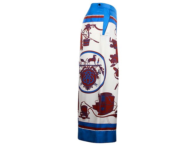 Hermès Culotte estampado Hermes en seda azul - vista 2