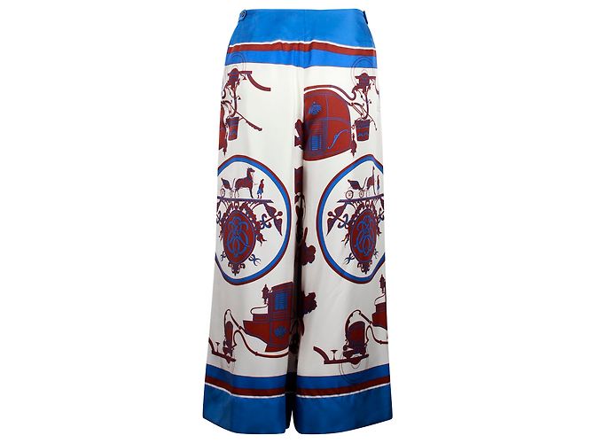 Hermès Culotte estampado Hermes en seda azul - vista 3