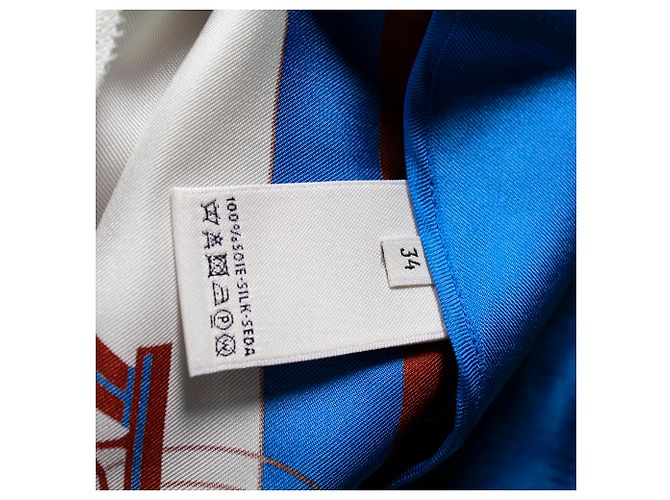 Hermès Culotte estampado Hermes en seda azul - vista 5
